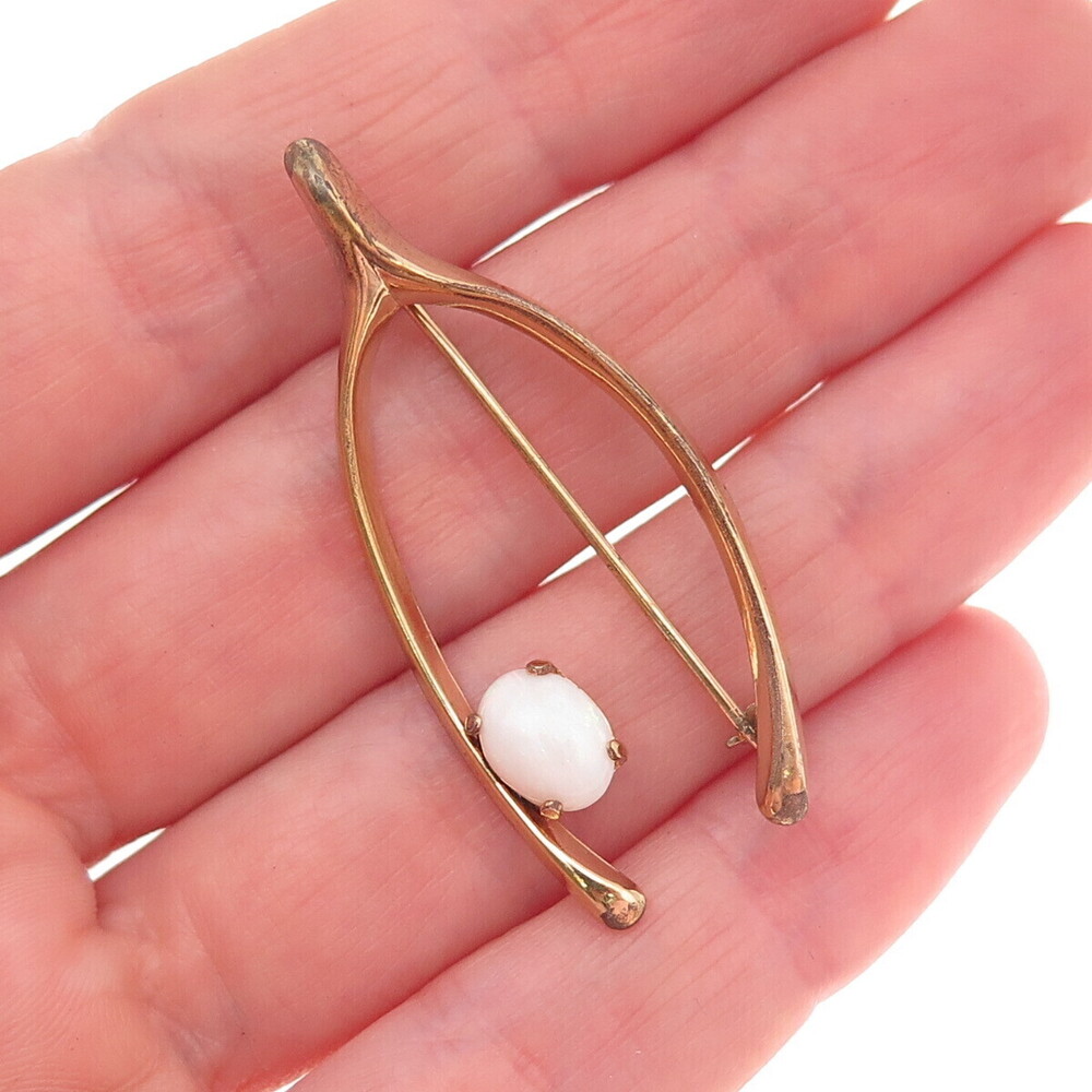 Winard 1/20 12K Gold Filled Antique Art Deco Real Opal Wishbone Pin Brooch